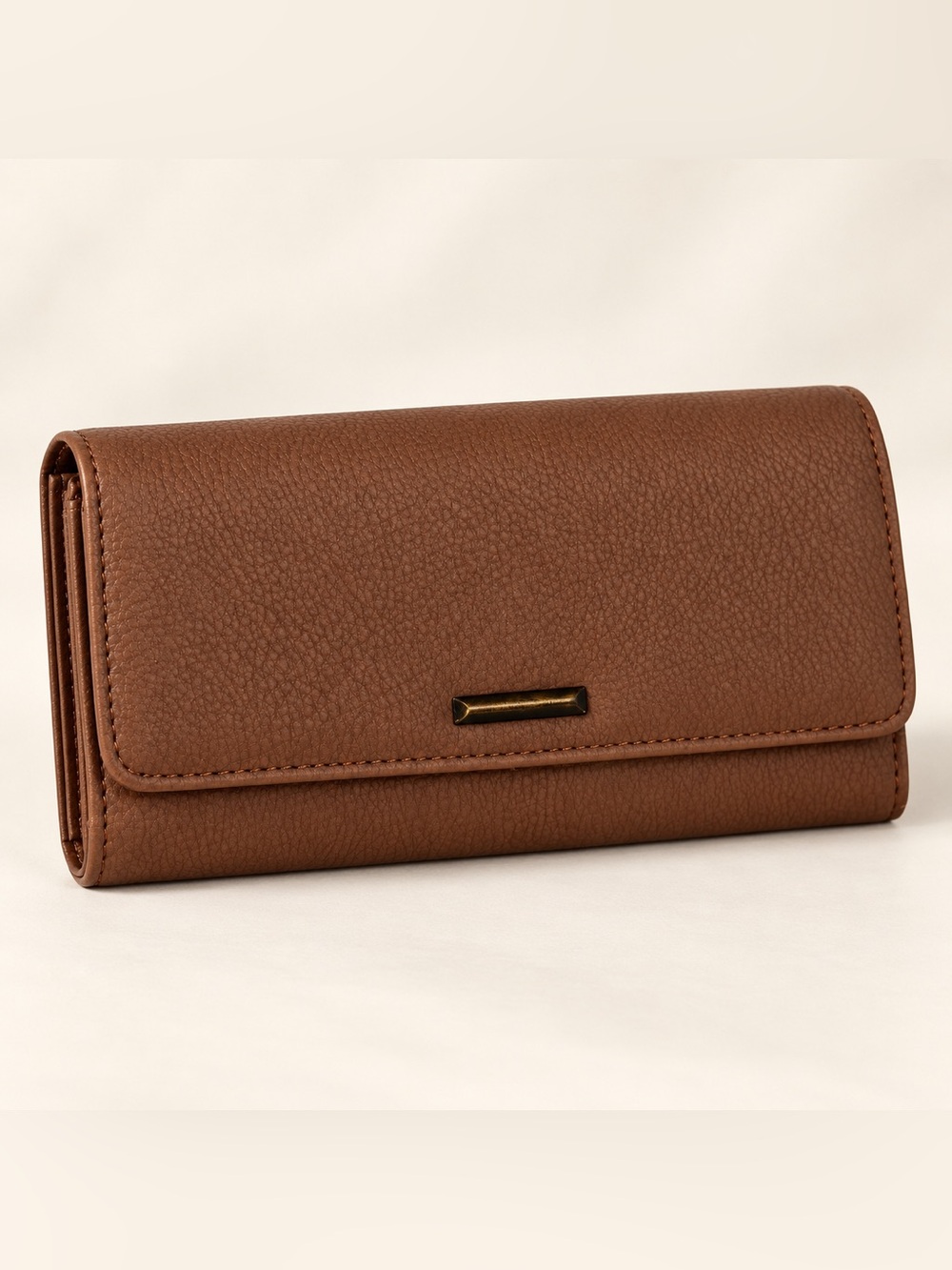 Textured Brown Trifold Wallet with Metal Accent